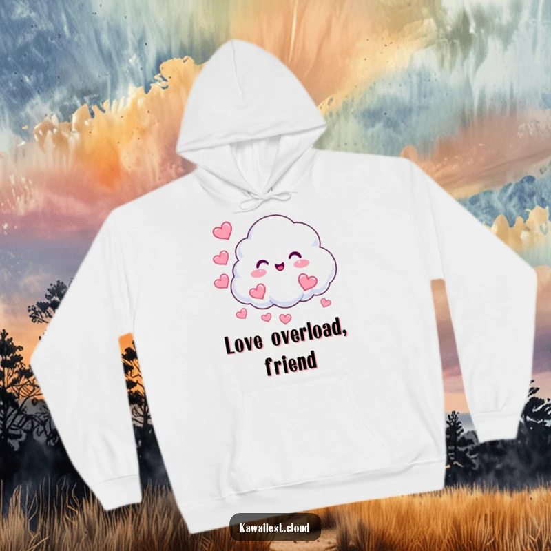 Funny Cloud Hearts Hoodie: A beaming cloud character puffs out mist in the shape of hearts, offering warmth and loving humor.