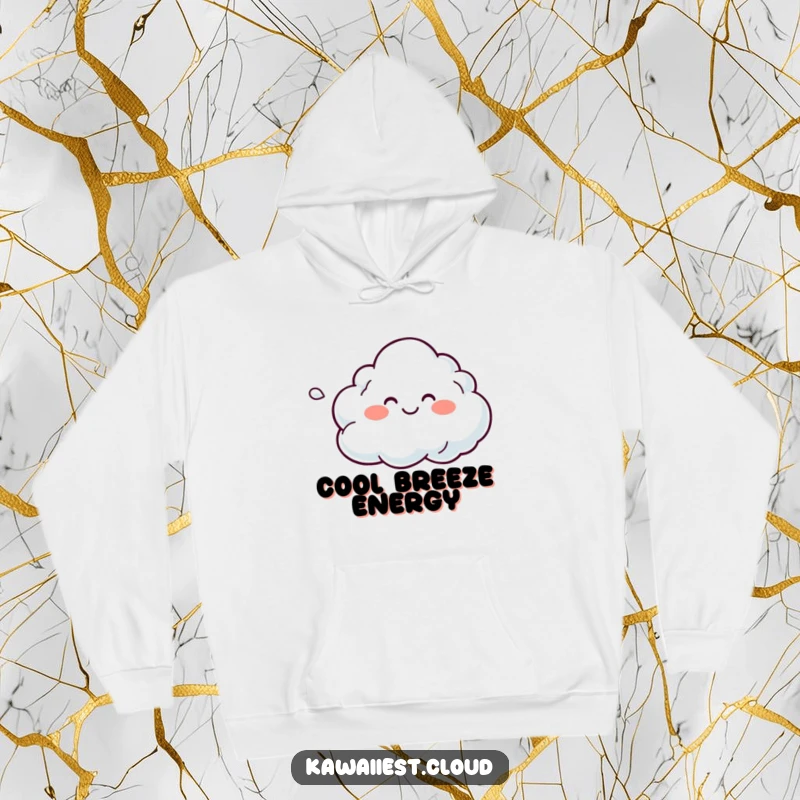 Funny hoodie featuring a serene cloud character gently releasing a rainbow-hued breeze, perfect for cozy, peaceful wear.