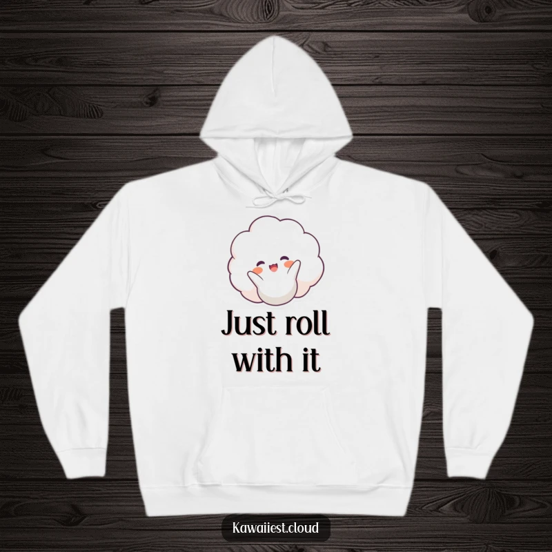 Funny Happy Cloud Hoodie: A warm sweatshirt featuring a very happy cloud character mid-somersault, radiating infectious cheer.