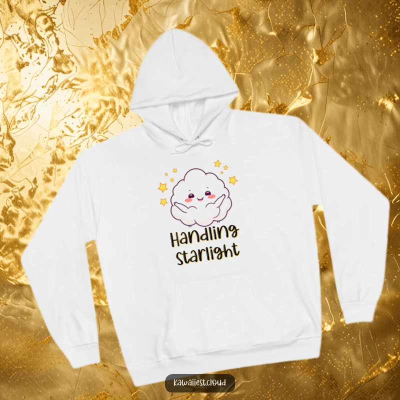 Funny hoodie featuring a cloud character juggling sparkling stars, offering cozy comfort and a touch of magical humor.