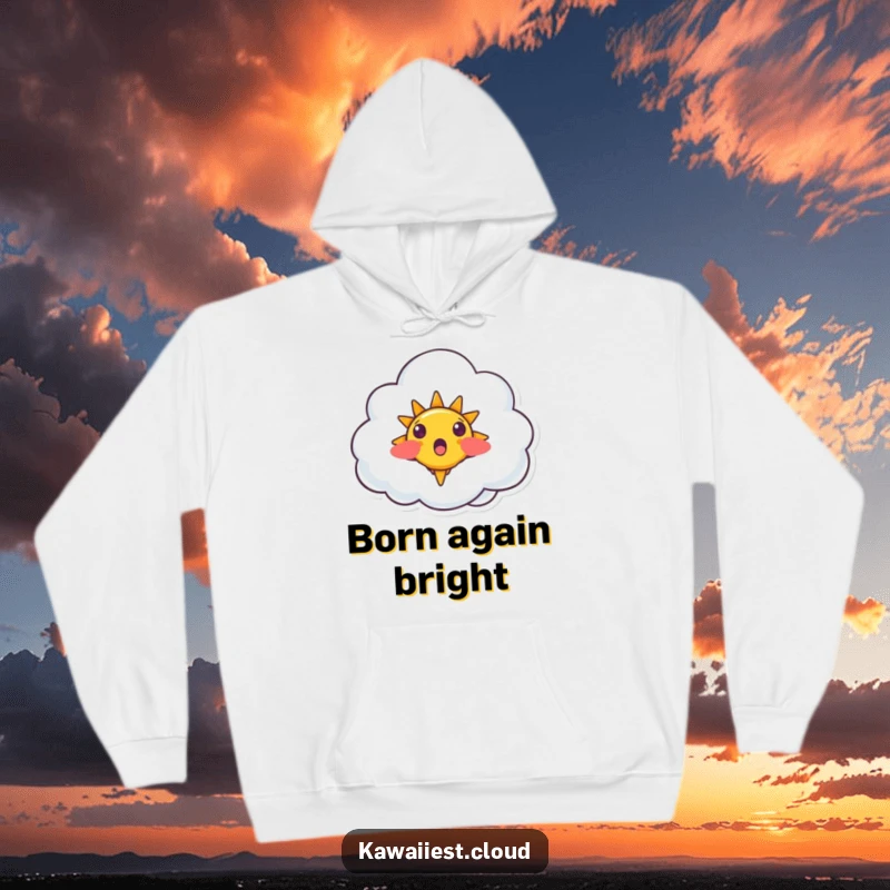 Funny Surprised Cloud Hoodie: A cozy sweatshirt featuring a surprised cloud with a tiny, beaming sun sprouting upwards.