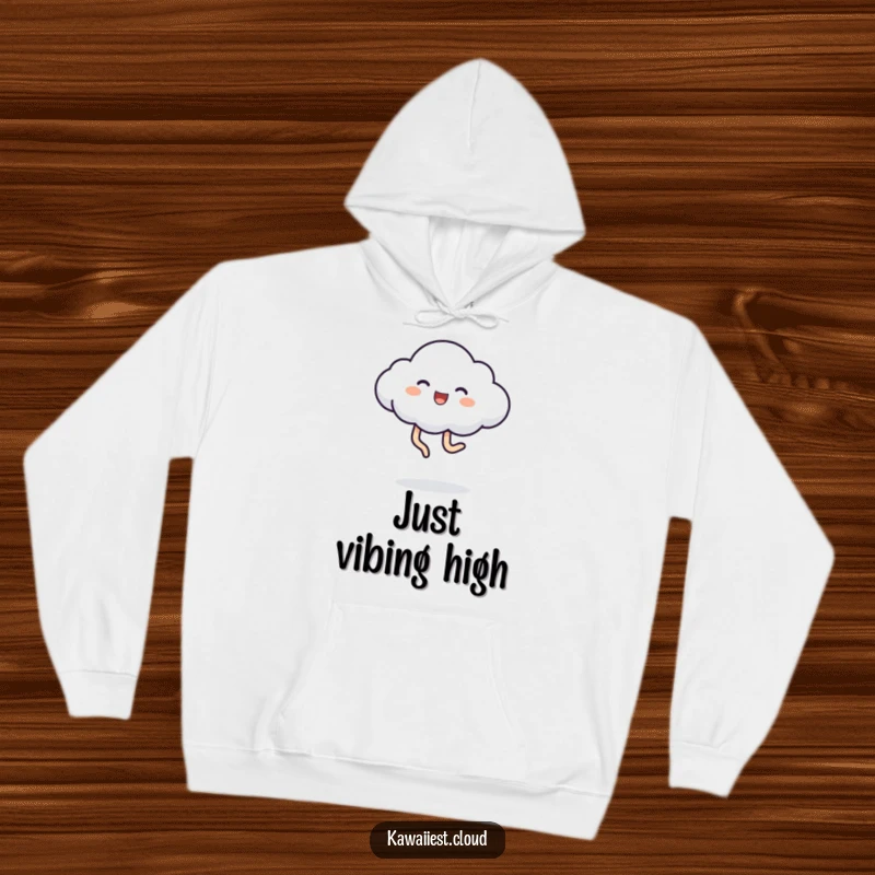 Funny Hoodie design featuring a whimsical cloud character with its legs joyfully kicking, embodying boundless energy and a playful spirit.