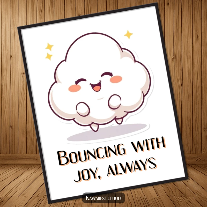 Funny Free Printable Wall Art: A playful cloud character with a mischievous twinkle excitedly bounces, adding energy to the art.