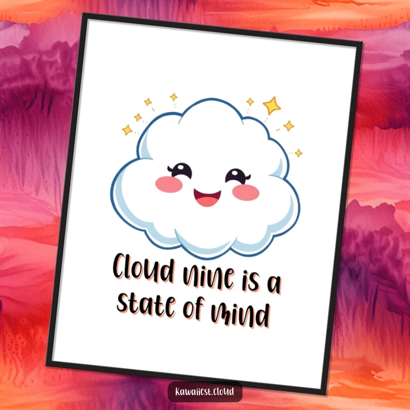 Funny Free Printable Wall Art: A happy cloud character with a huge smile, showering the viewer with playful sparkles.