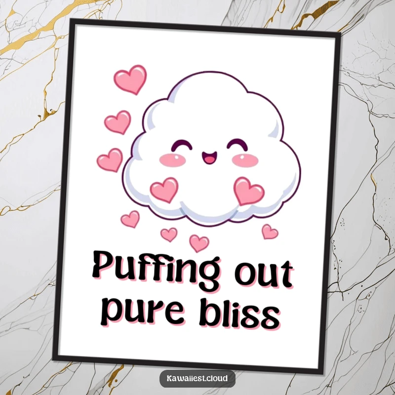 Funny Free Printable Heart Cloud Wall Art: A beaming cloud character joyfully puffing out delicate heart-shaped mist.