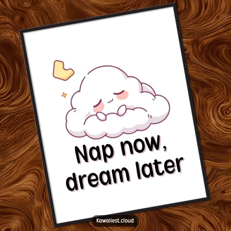 Funny Free Printable Wall Art: A sleepy cloud character drifts peacefully, dreaming in a soft, ethereal mist