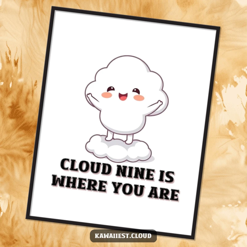 Funny Free Printable Wall Art: A cheerful cloud character performing a happy little jig on its fluffy base.
