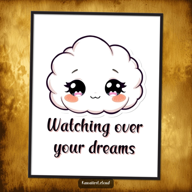 Funny Free Printable Cloud Wall Art: A curious cloud character with large, twinkling eyes looks down intriguingly.