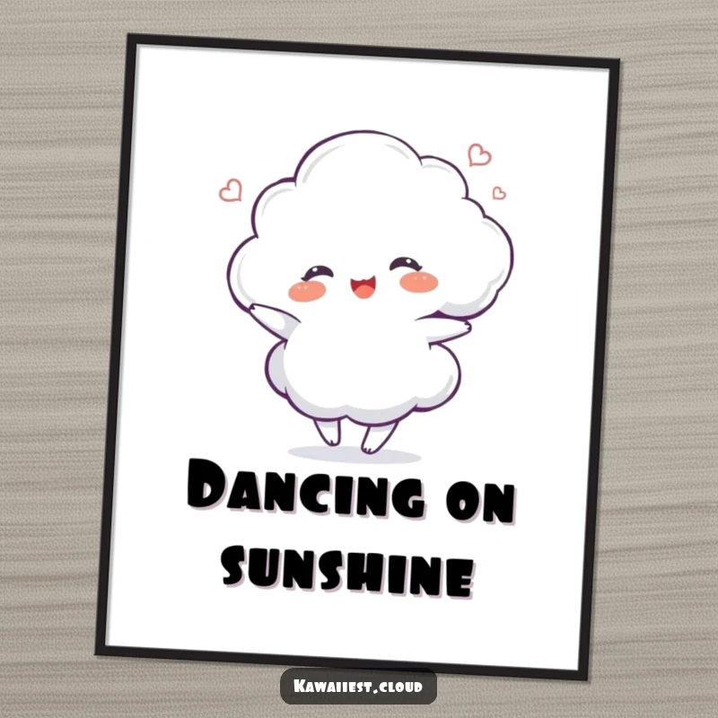 Funny Free Printable Cloud Wall Art: A delighted cloud character spins and dances in a playful swirl.