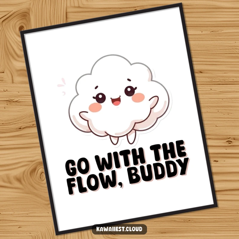 Funny Free Printable Wall Art: A cloud character with joyful eyes dances elegantly as it floats on a gentle breeze.