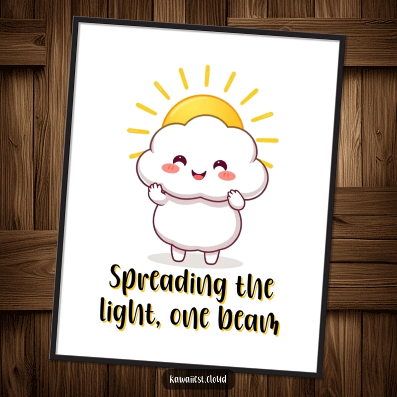 Funny Free Printable Wall Art: Happy cloud character sharing a large golden sunbeam.