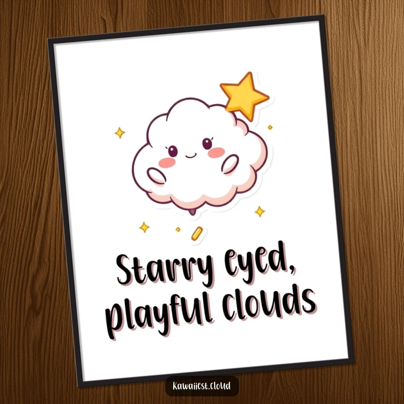 Funny Free Printable Wall Art: A playful cloud character bouncing a radiant, shimmering star against a soft sky.
