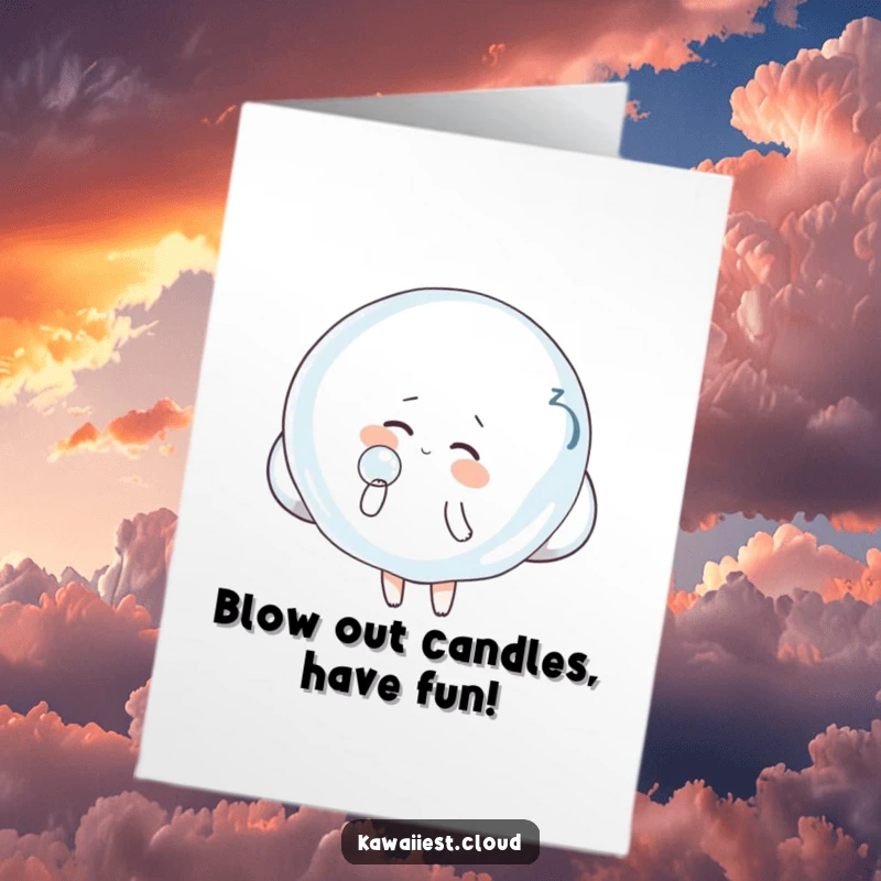 Funny Free Printable Cloud Birthday Card: A cloud character playfully blowing a giant translucent bubble, spreading festive cheer.