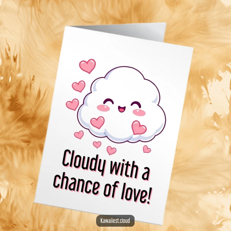 Funny Free Printable Heart Cloud Birthday Card: Beaming cloud character blowing heart-shaped mist, spreading love.