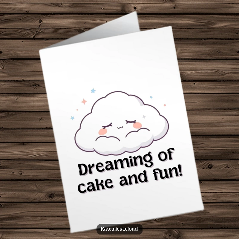 Funny Free Printable Dreamy Cloud Birthday Card: Peaceful cloud with closed eyes drifting across the sky, bringing calm wishes.