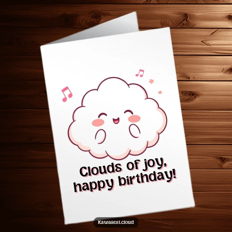Funny Free Printable Birthday Card featuring a smiling cloud character happily humming a sweet, airy tune, perfect for sending warm wishes.