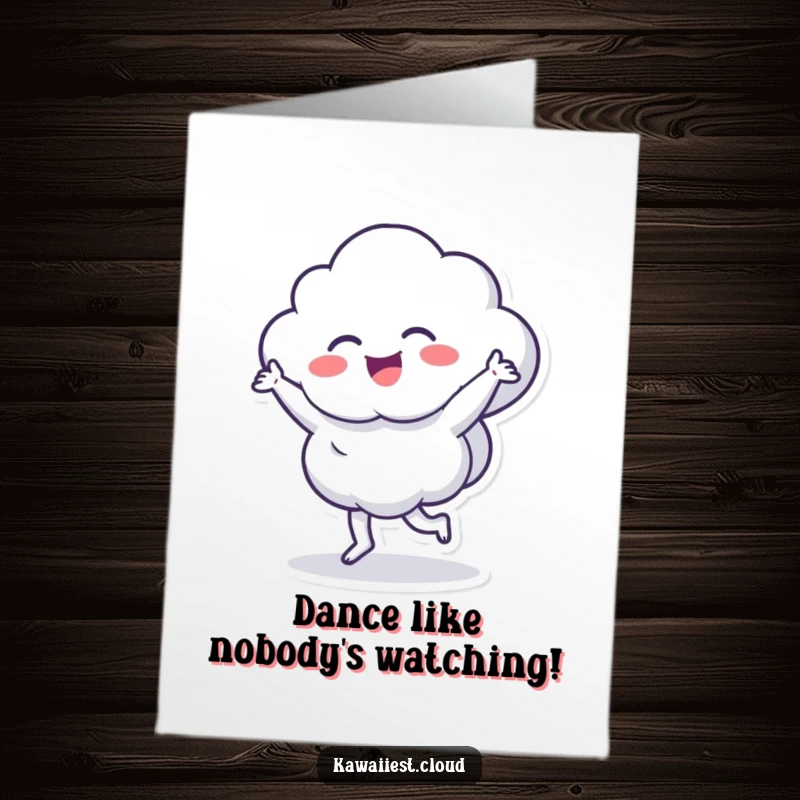 Funny Free Printable Birthday Card: Delighted cloud character dancing joyfully, spreading cheer for an awesome DIY gift.