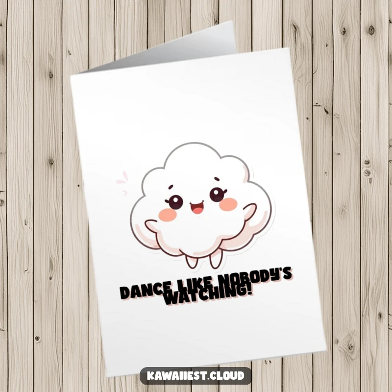 Funny Free Printable Birthday Card: A cloud character with joyful eyes happily dances as it moves in a gentle breeze.