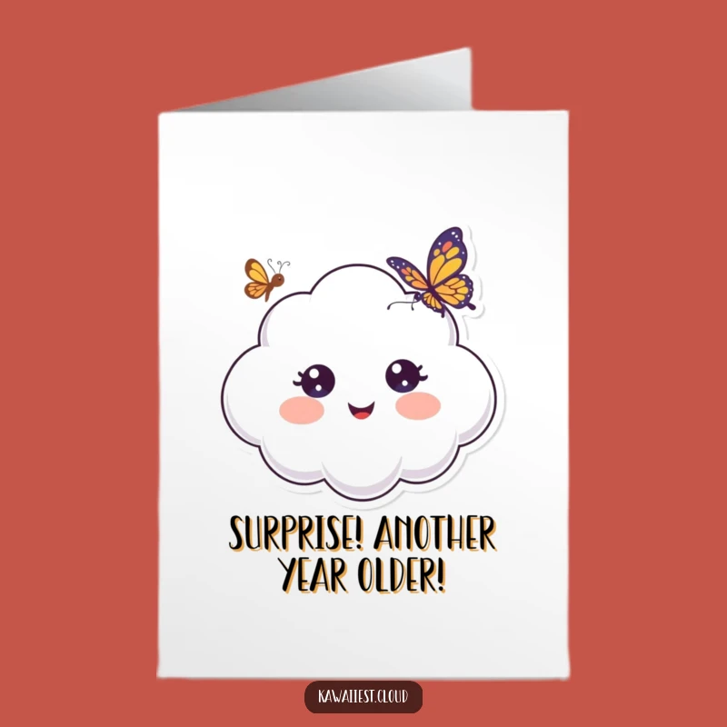 Free Printable Birthday Card: Surprised Cloud Meets Butterfly, Funny Downloadable Gift