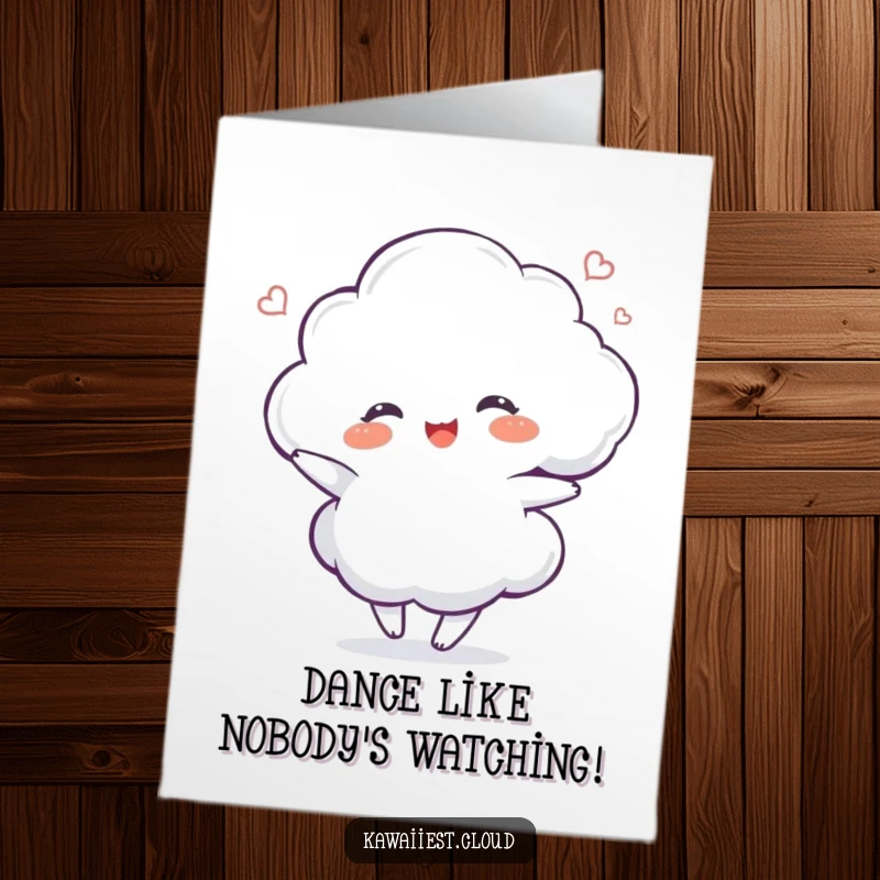 Funny Free Printable Cloud Birthday Card: A delighted cloud character joyfully dances in a whimsical swirl.