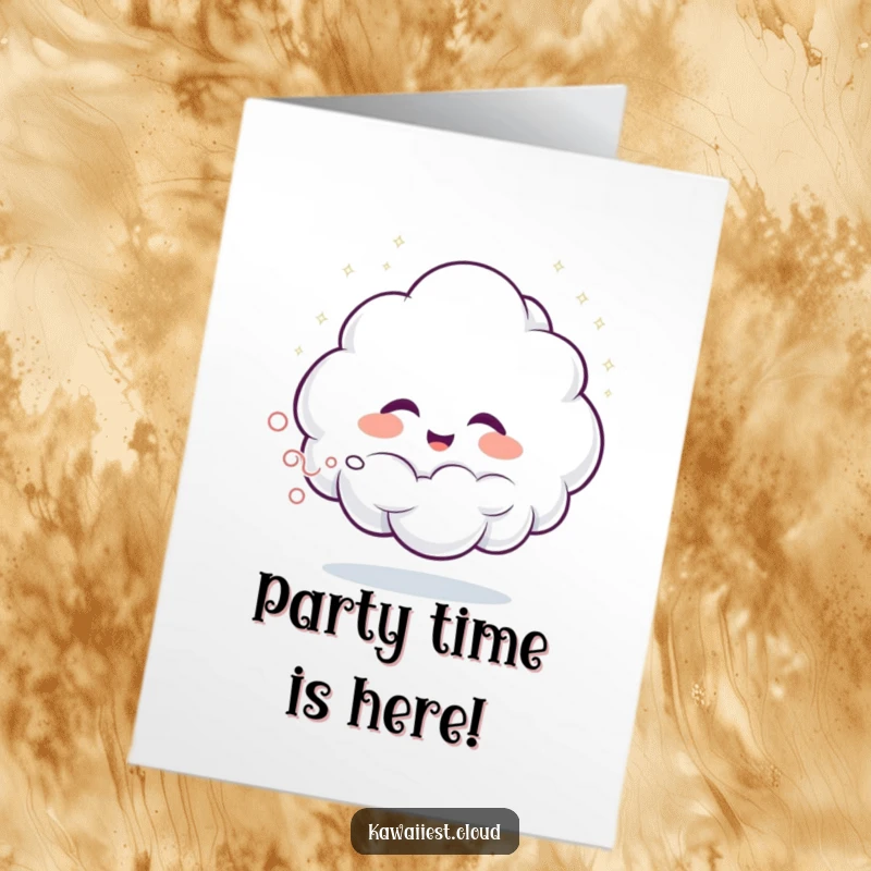 Funny free printable birthday card showing a giggling cloud character spraying a burst of glittering mist.