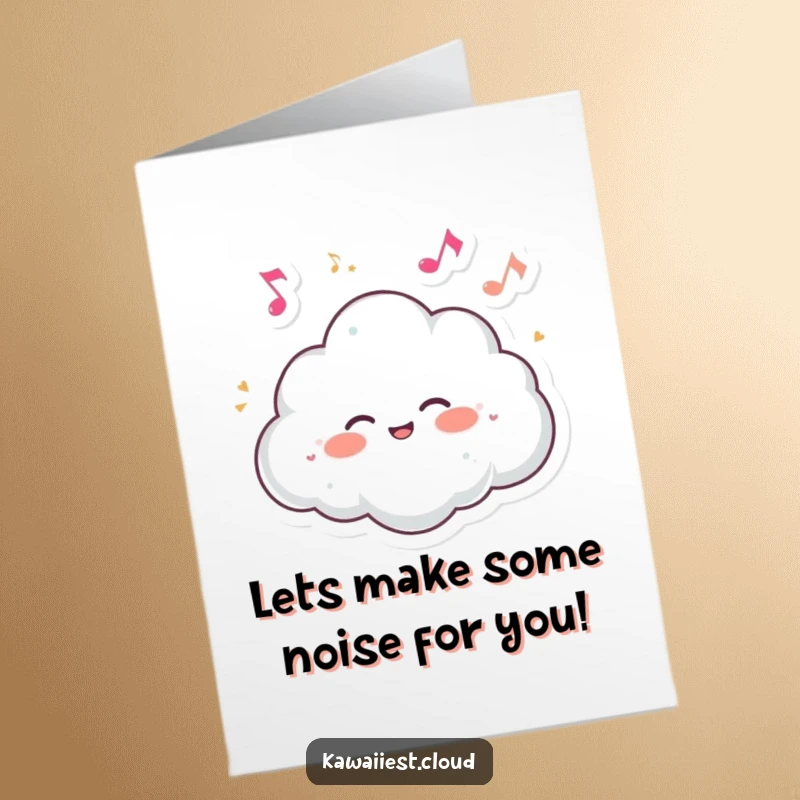 Funny Free Printable Birthday Card: A cloud character giggling as tiny, dancing musical notes playfully float around it.
