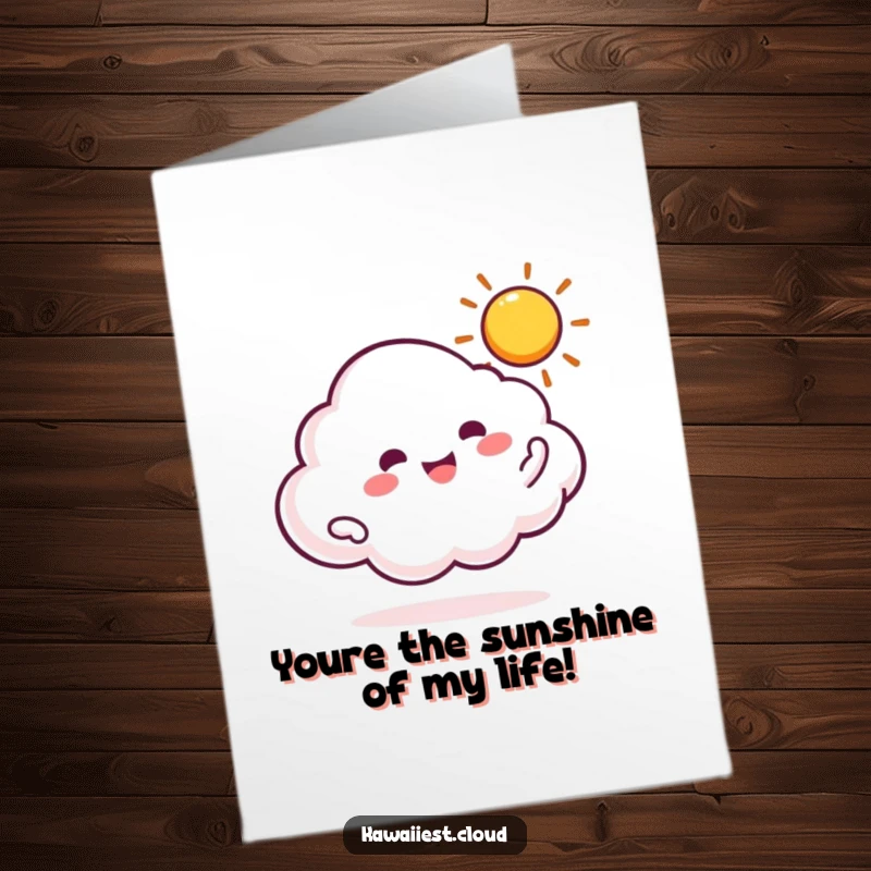 Funny Free Printable Birthday Card: A cloud character gleefully spinning a tiny, bright, smiling sun above its head.