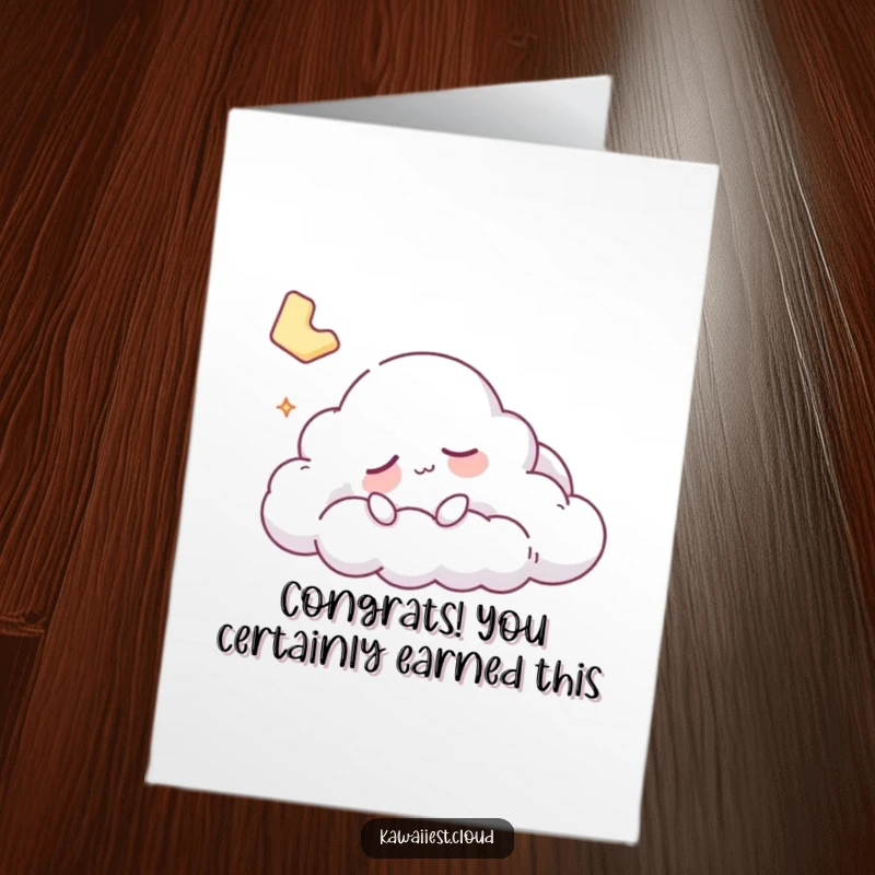 Funny Free Printable Congratulations Card: A sleepy cloud character drifts peacefully, dreaming of success