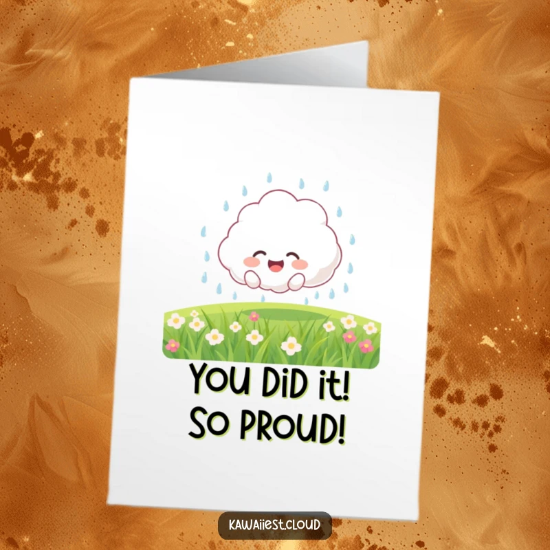 Funny Free Printable Congrats Card: Joyful cloud character dad showering blessings and success.