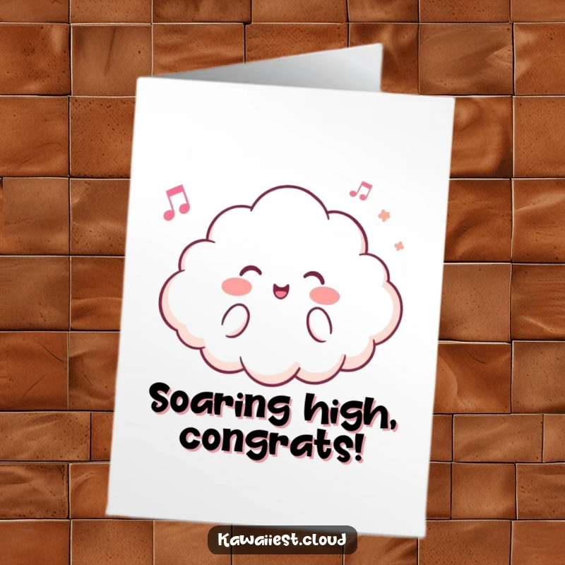 Funny Free Printable Congratulations Card showing a cheerful cloud character humming a sweet tune to celebrate an achievement, a lovely downloadable.