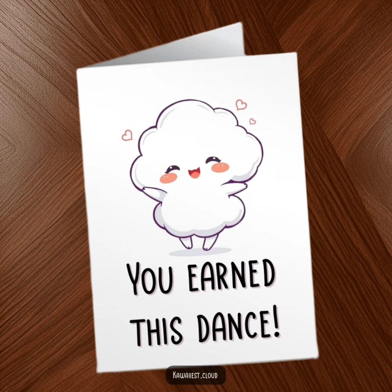 Funny Free Printable Cloud Congratulations Card: A cloud character dances with glee in a celebratory swirl.