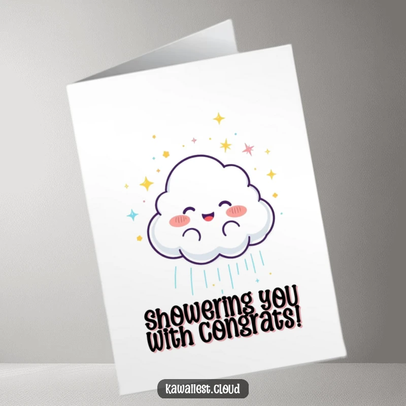 Funny Free Printable Cloud Congratulations Card: A joyful cloud sprinkles celebratory glittery rain.