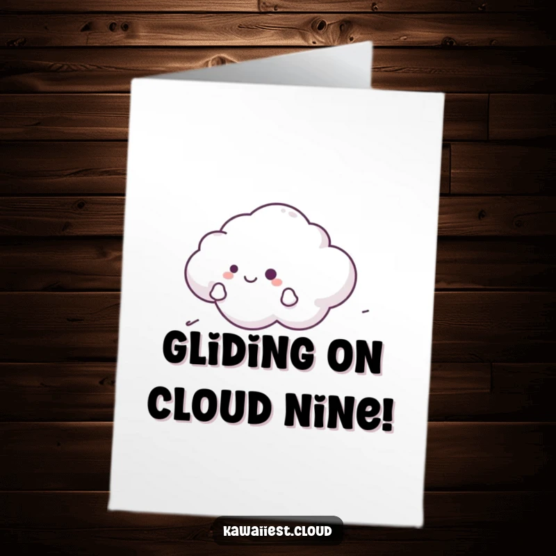 Funny Free Printable Congratulations Card. A cloud character happily glides on a gentle breeze, symbolizing a smooth and successful journey.