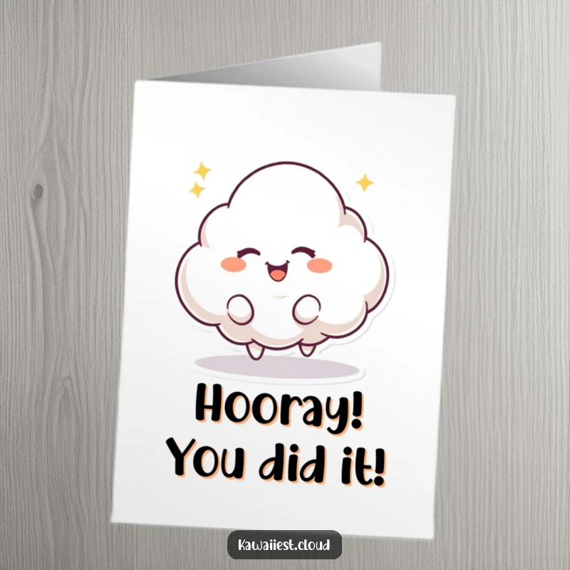 Free Printable Congratulations Card: An excited cloud character with a mischievous twinkle bounces with sheer delight.