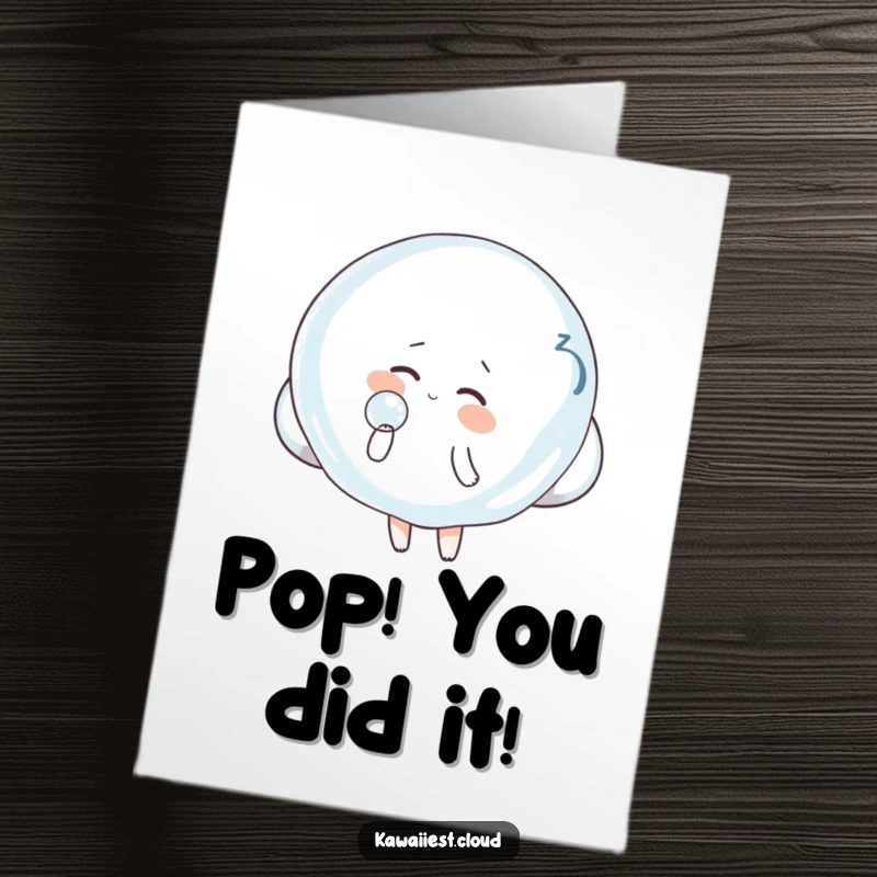 Funny Free Printable Cloud Congratulations Card: A cloud character blowing a huge, clear bubble, symbolizing a great accomplishment.