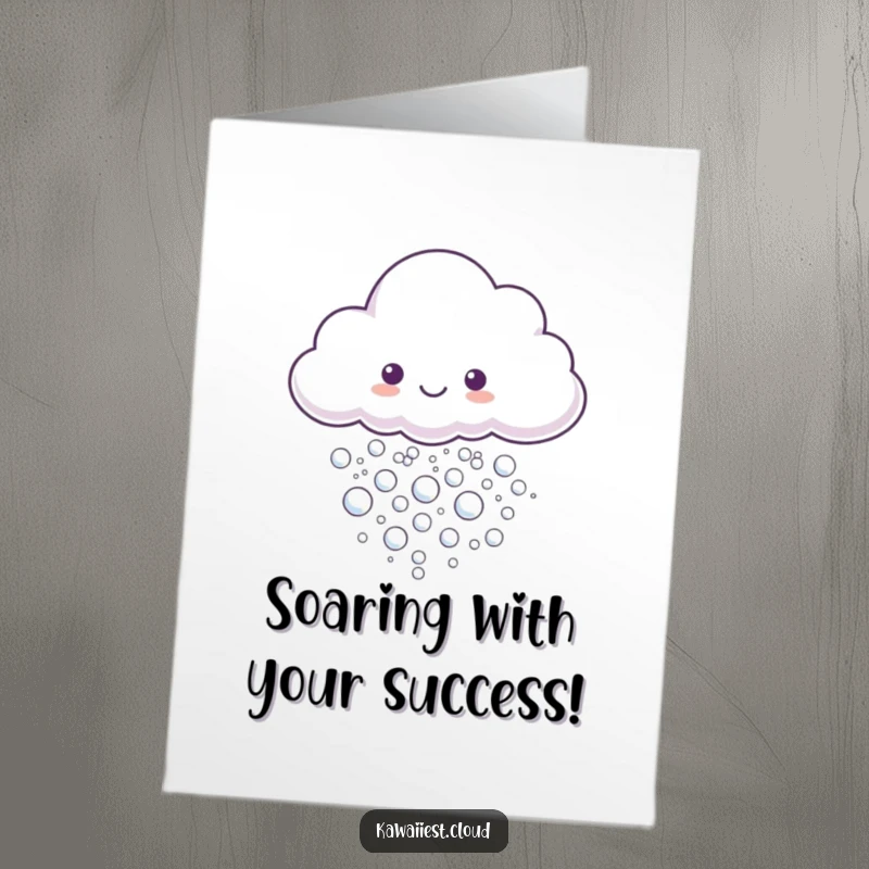 Funny Free Printable Congrats Card: A cloud joyfully spewing a stream of small, effervescent, shimmering bubbles upwards.