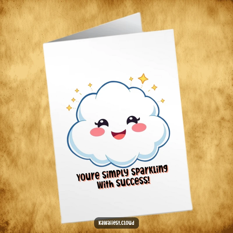 Funny Free Printable Congratulations Card: A happy cloud character smiling and showering friends with glittering playful sparkles.