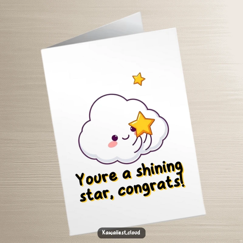 Funny Free Printable Congratulations Card: A cloud character happily tossing a small, smiling star, symbolizing brilliant success.