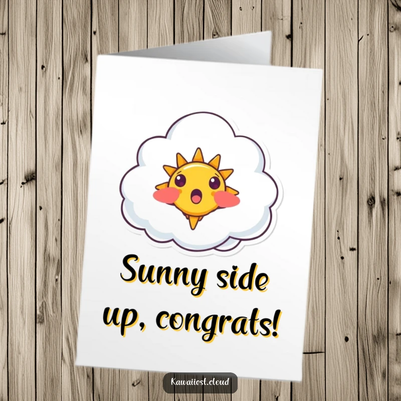 Funny Free Printable Congratulations Card: A cloud character looking surprised while a small, happy sun emerges from it.