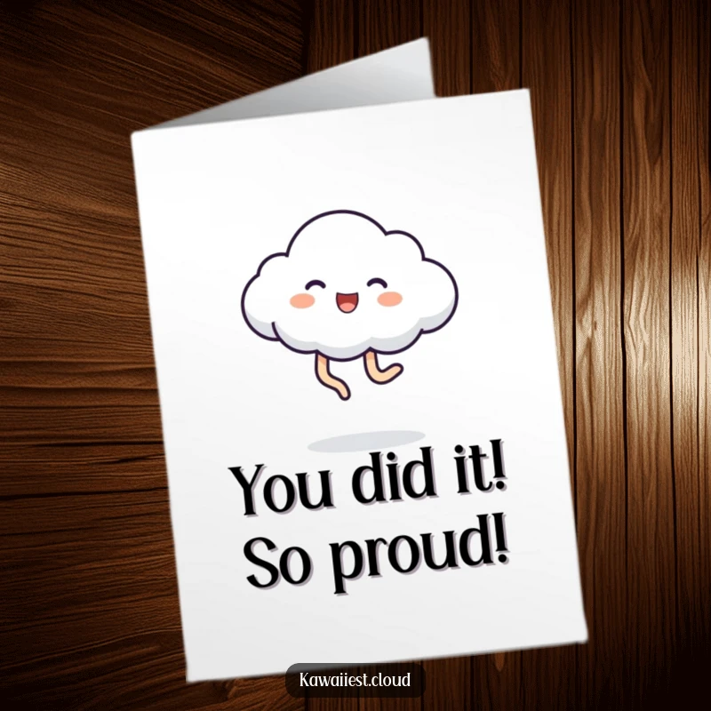 Funny Free Printable Congrats Card: A playful cloud kicking its legs high in the air, expressing pure astonishment and delight.