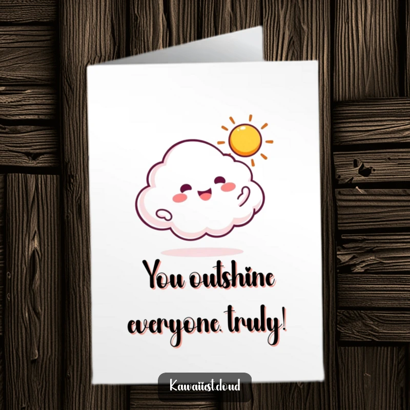 Funny Free Printable Congratulations Card: A cloud character gleefully spinning a tiny, bright sun, symbolizing radiant success.
