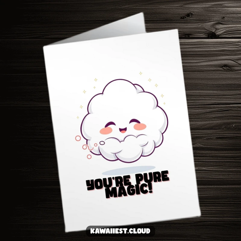 Free printable congratulations card with a giggling cloud character spraying a glittering mist.