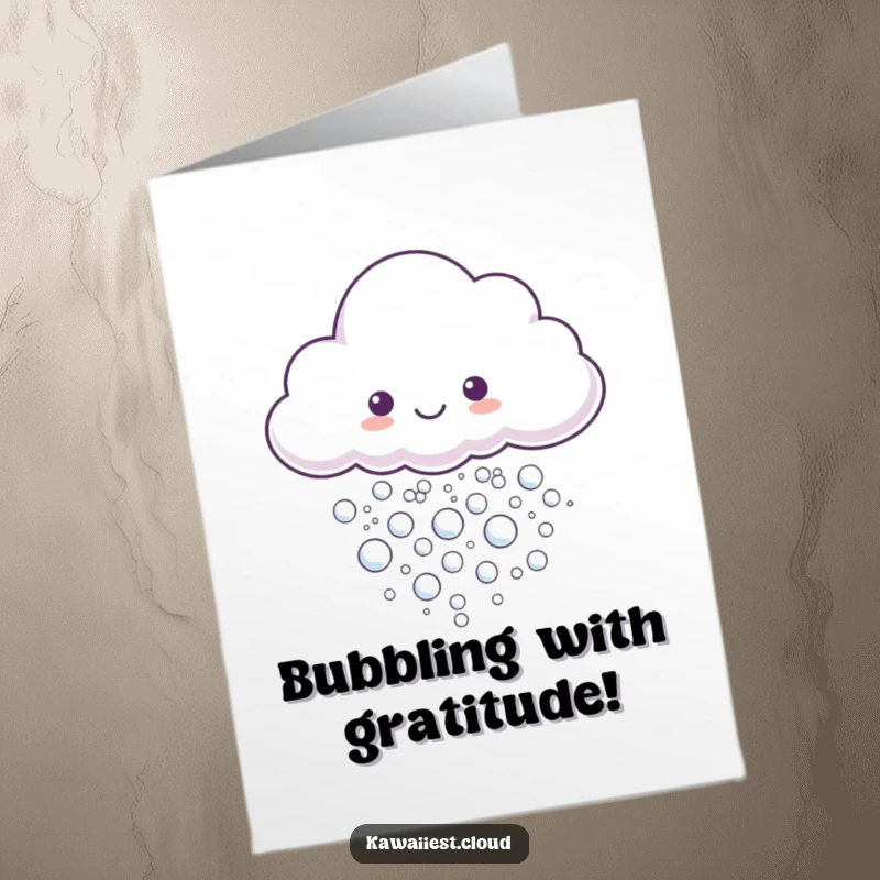 Funny Free Printable Thank You Card: A cloud gracefully releasing a gentle stream of tiny, sparkling, iridescent bubbles.
