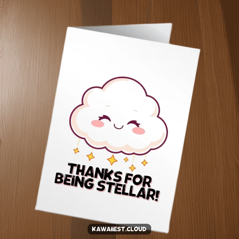 Funny Free Printable Thank You Card: Smiling cloud character dropping twinkling stars.