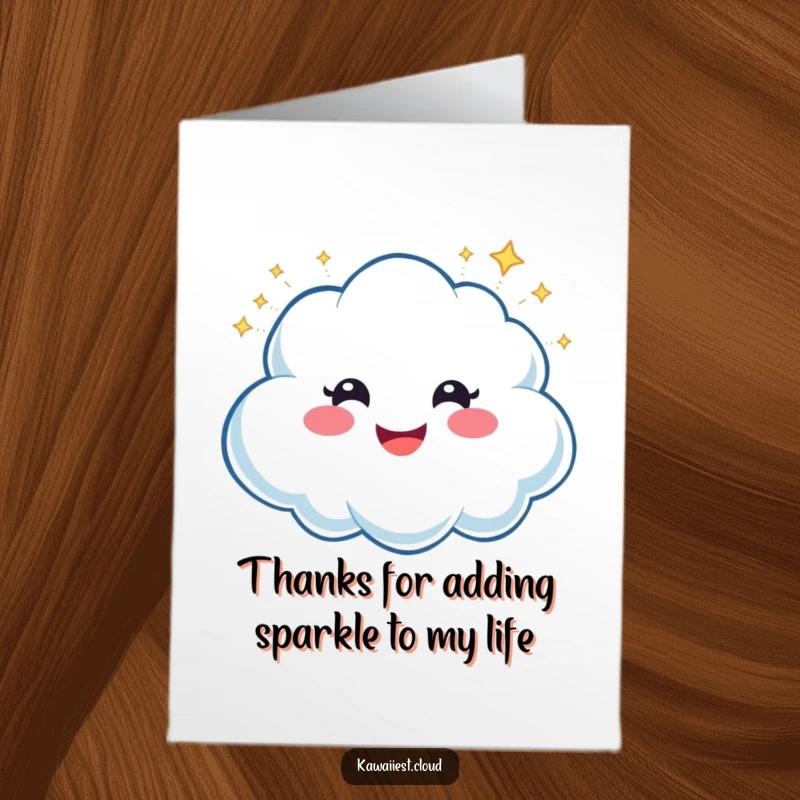 Funny Free Printable Thank You Card: A smiling cloud character releasing a joyful stream of sparkling glitter.