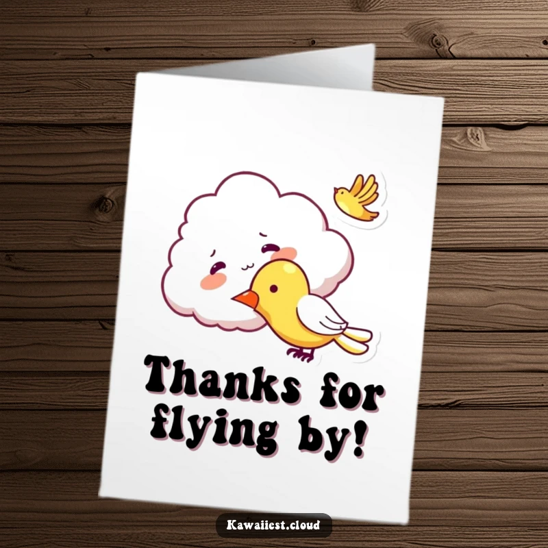 Funny Free Printable Thank You Card: A cloud character lightheartedly tickling a small airplane as it flies by.