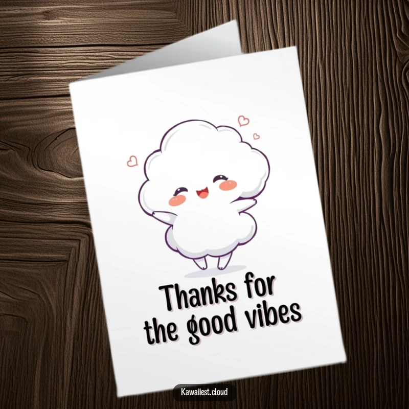 Funny Free Printable Cloud Thank You Card: A cloud character performs a joyful dance in a gentle swirl.