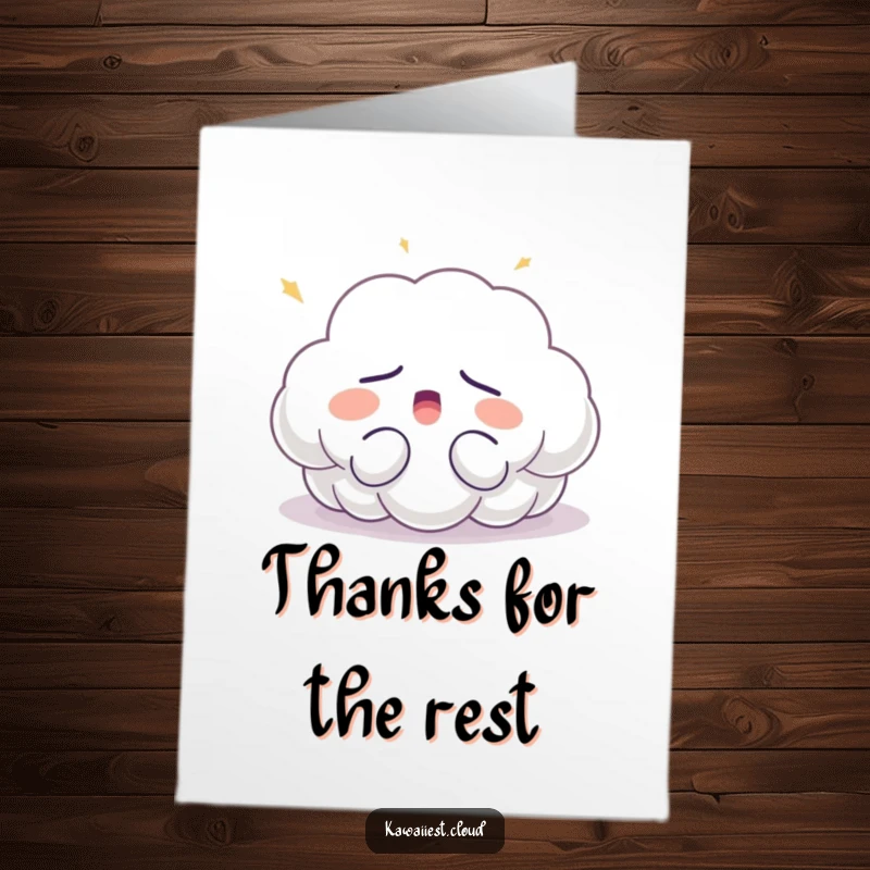 Funny Free Printable Thank You Card with a sleepy cloud character yawning peacefully, a delightful sight.