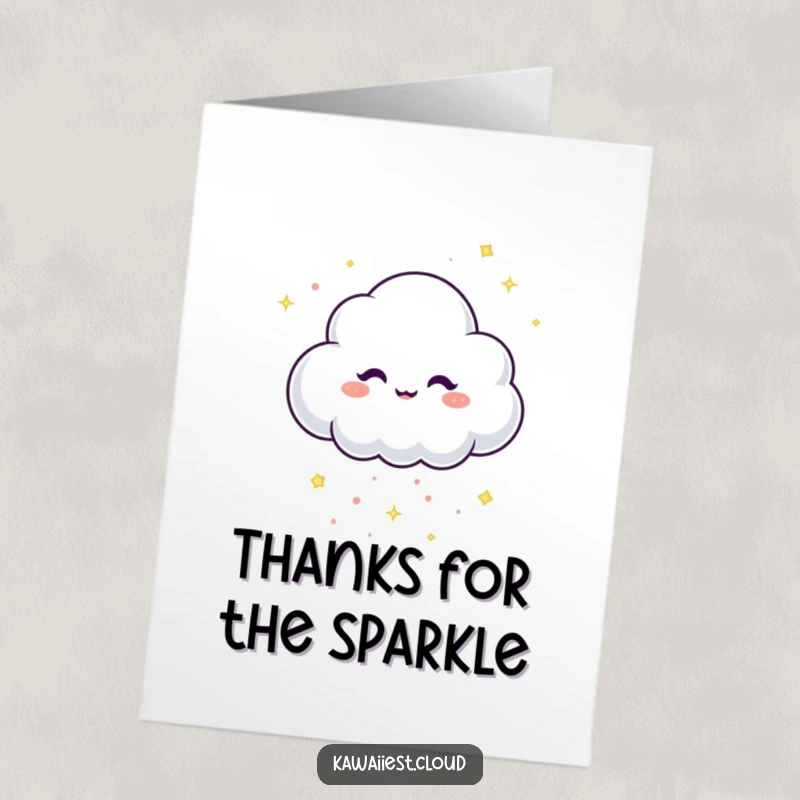 Funny free printable thank you card: a cloud with a twinkle playfully showers tiny confetti, adding sparkle to gratitude.