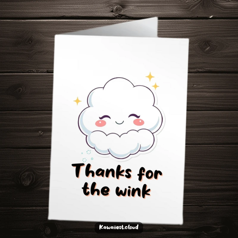 Funny Free Printable Cloud Thank You Card: A cloud character gives a knowing wink, leaving a trail of glitter.